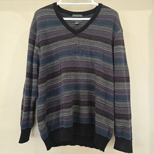 Lyle & Scott Multicolored Striped Grandpa Sweater V Neck Combed Cotton Size L